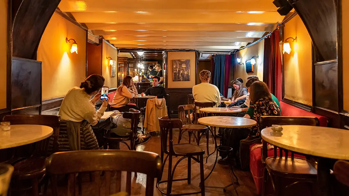 Inside the Ascensor cocktail bar in Barcelona