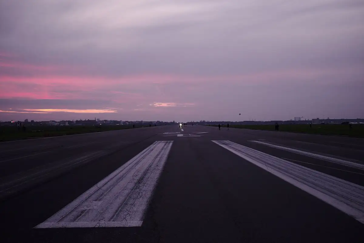 The Tempelhofer Feld runway at sunset
