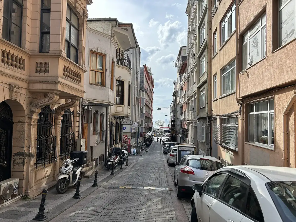 A street in Kadıköy running down to the sea