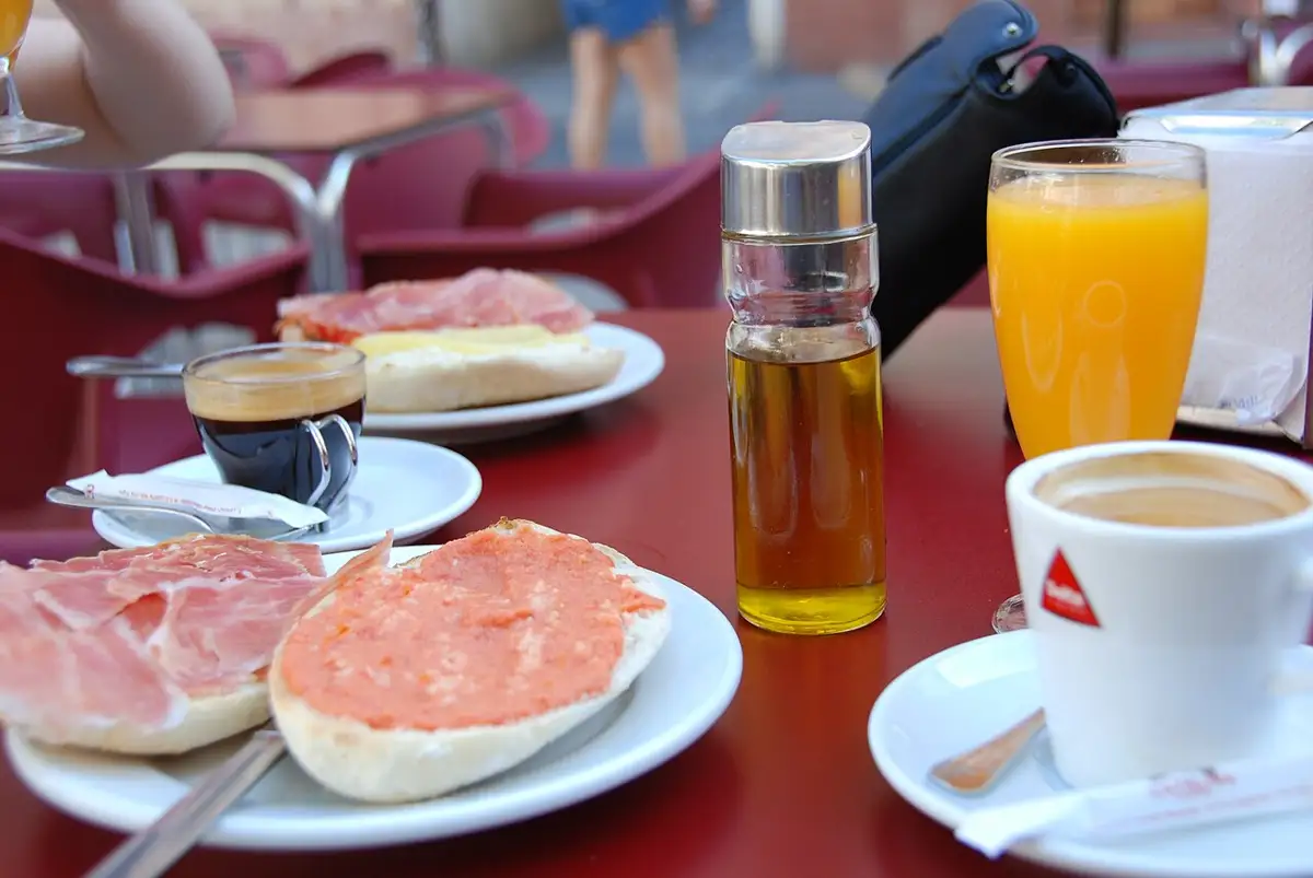 Breakfast in Seville: a ham tostada and coffee